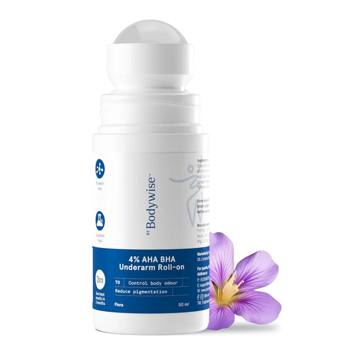 Be Bodywise 4% AHA BHA UnderArm Roll On - Flora - 50ml