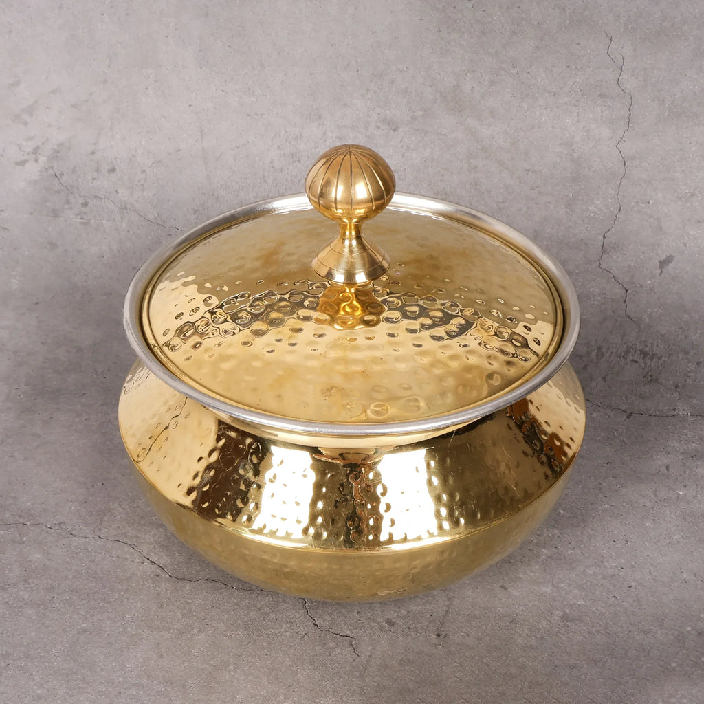 Copper Mart Hand-Hammered Brass Stew Pot (Degchi) – Saucepan with Lid