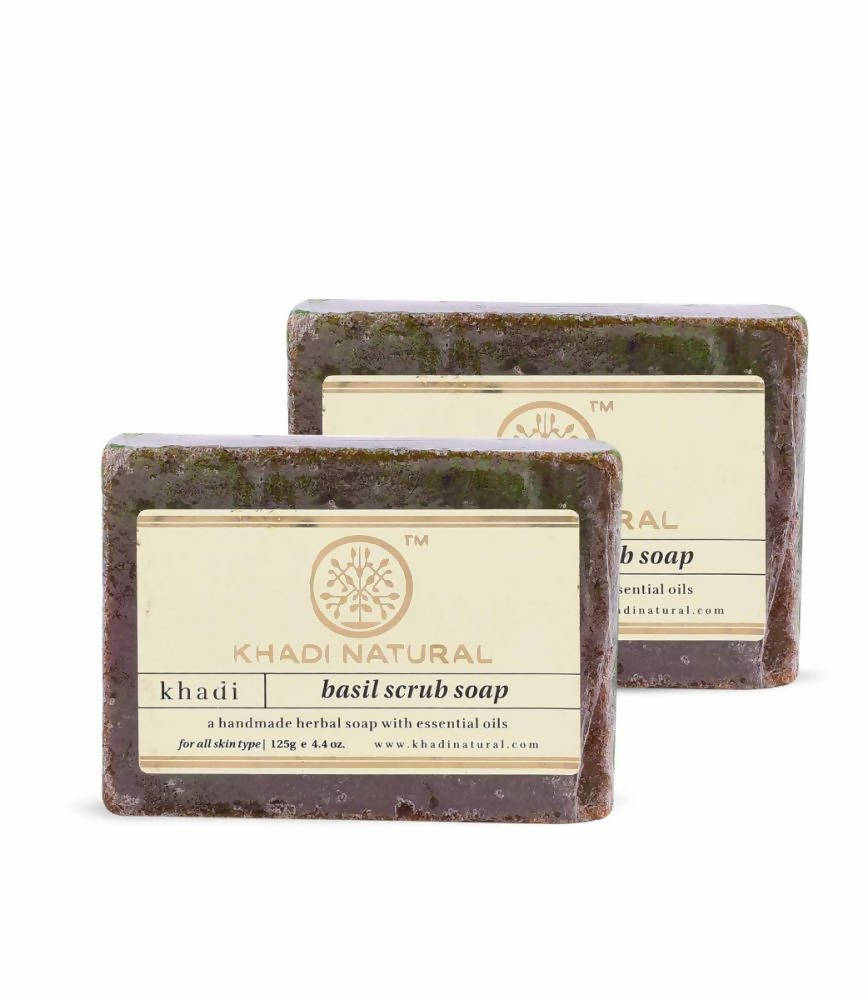 Khadi Natural Herbal Basil Scrub Soap - 125gm Pack of 2