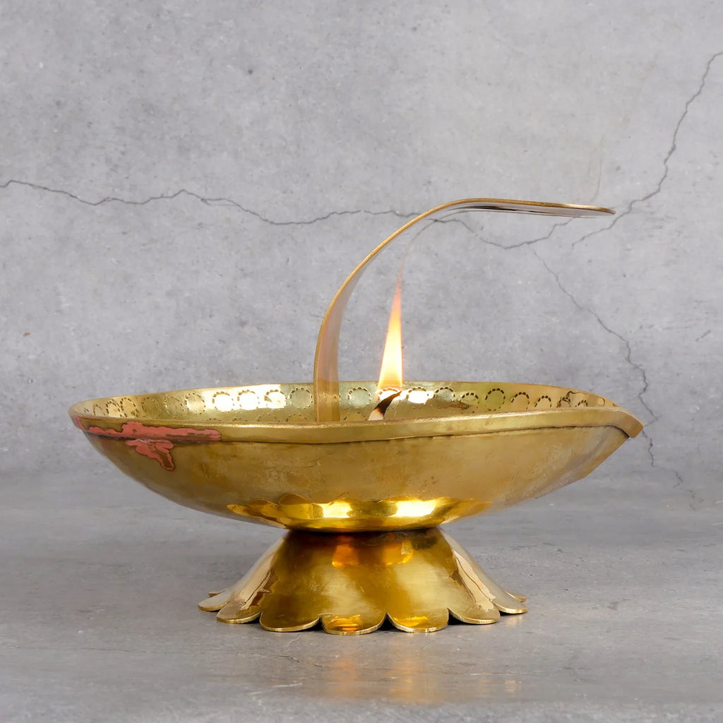 Copper Mart Sacred Brass Akhand Lotus Oil Lamp – Continuous Spiritual Lighting