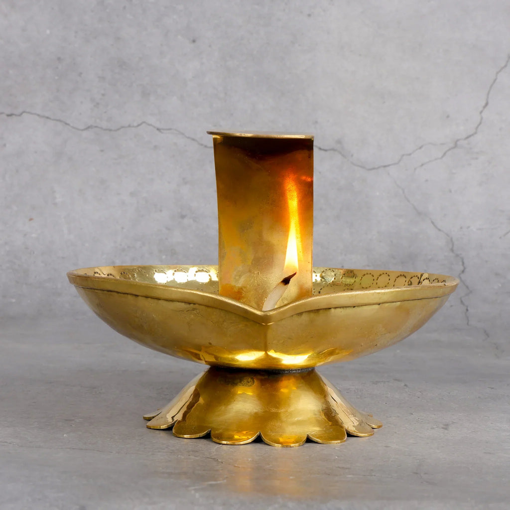 Copper Mart Sacred Brass Akhand Lotus Oil Lamp – Continuous Spiritual Lighting