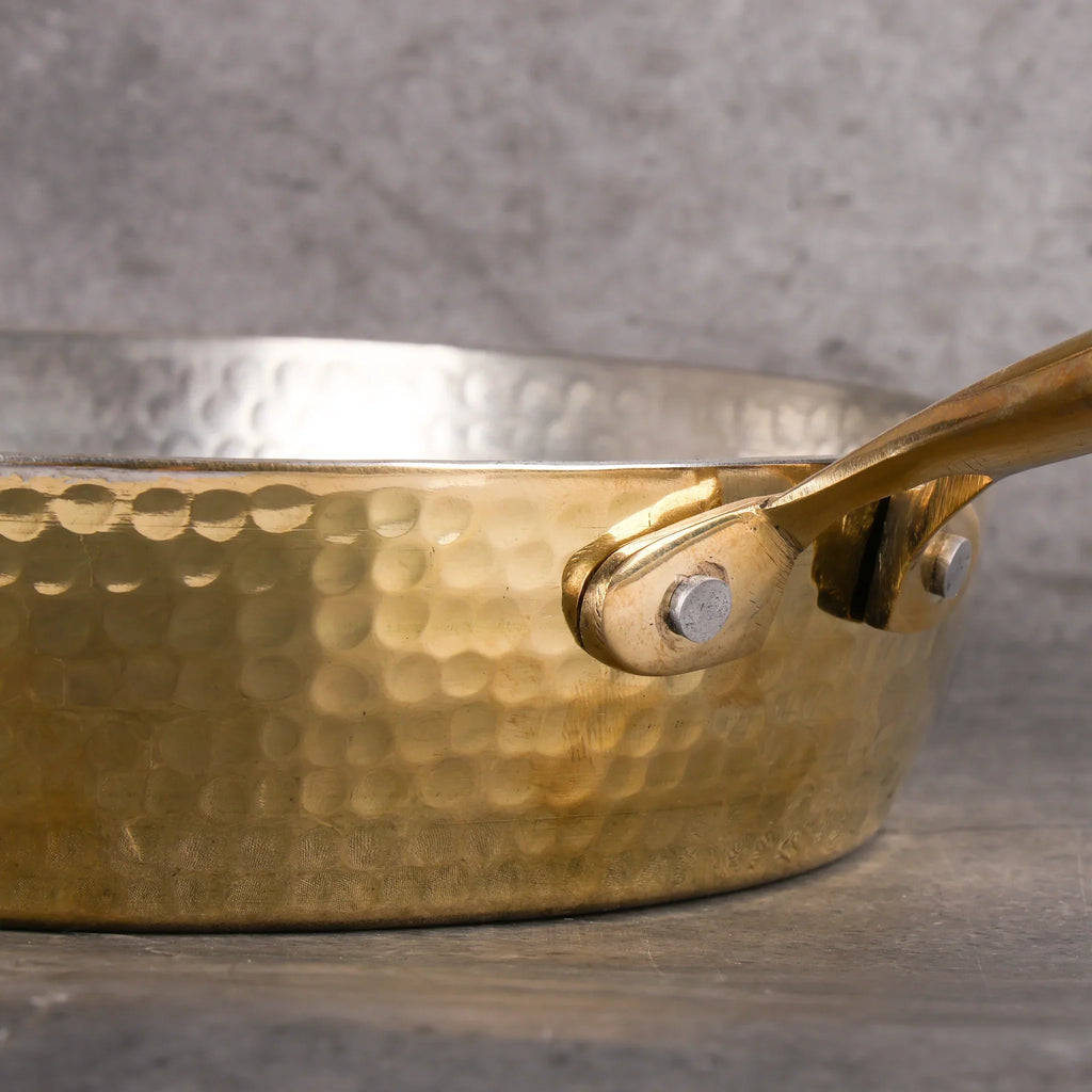 Copper Mart Brass Skillet – 8-inch Frying Pan, Tin-Lined (Kalai), Hand-Hammered