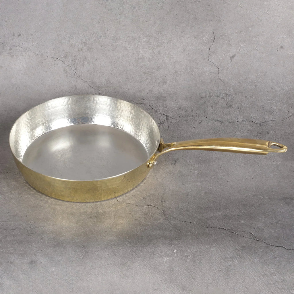 Copper Mart Brass Skillet – 8-inch Frying Pan, Tin-Lined (Kalai), Hand-Hammered