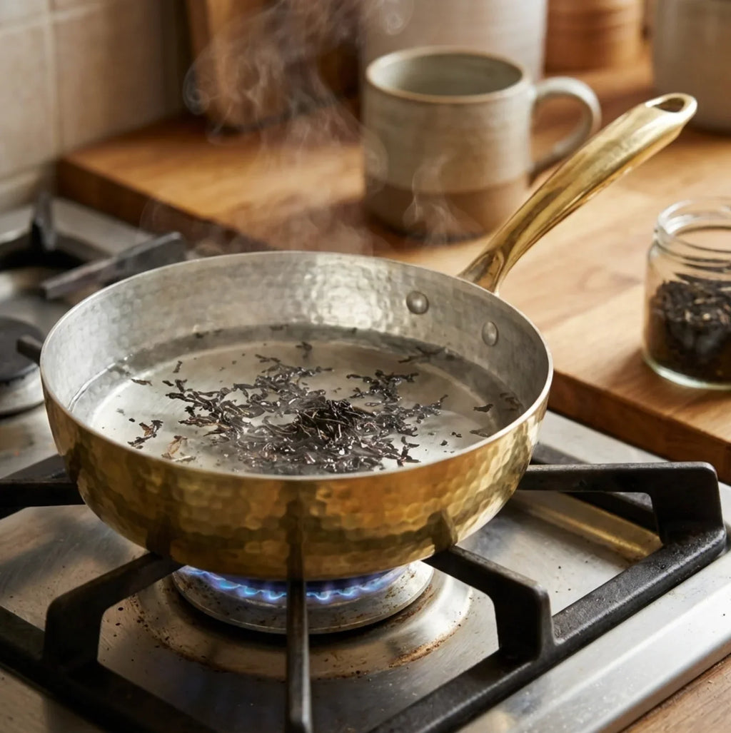 Copper Mart Brass Skillet – 8-inch Frying Pan, Tin-Lined (Kalai), Hand-Hammered