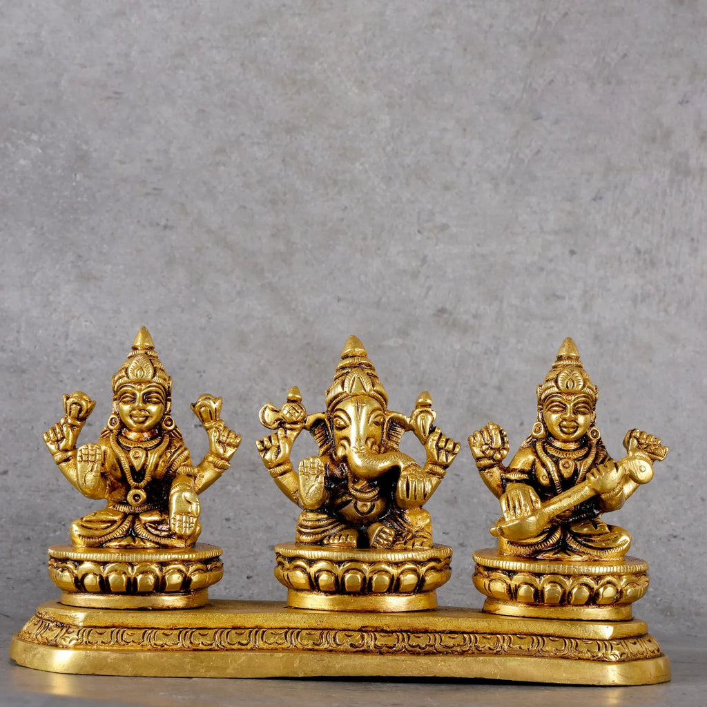 Copper Mart Sacred Brass Ganesha-Laxmi-Saraswati Trinity – Divine Wisdom & Wealth