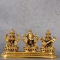 Copper Mart Sacred Brass Ganesha-Laxmi-Saraswati Trinity – Divine Wisdom & Wealth