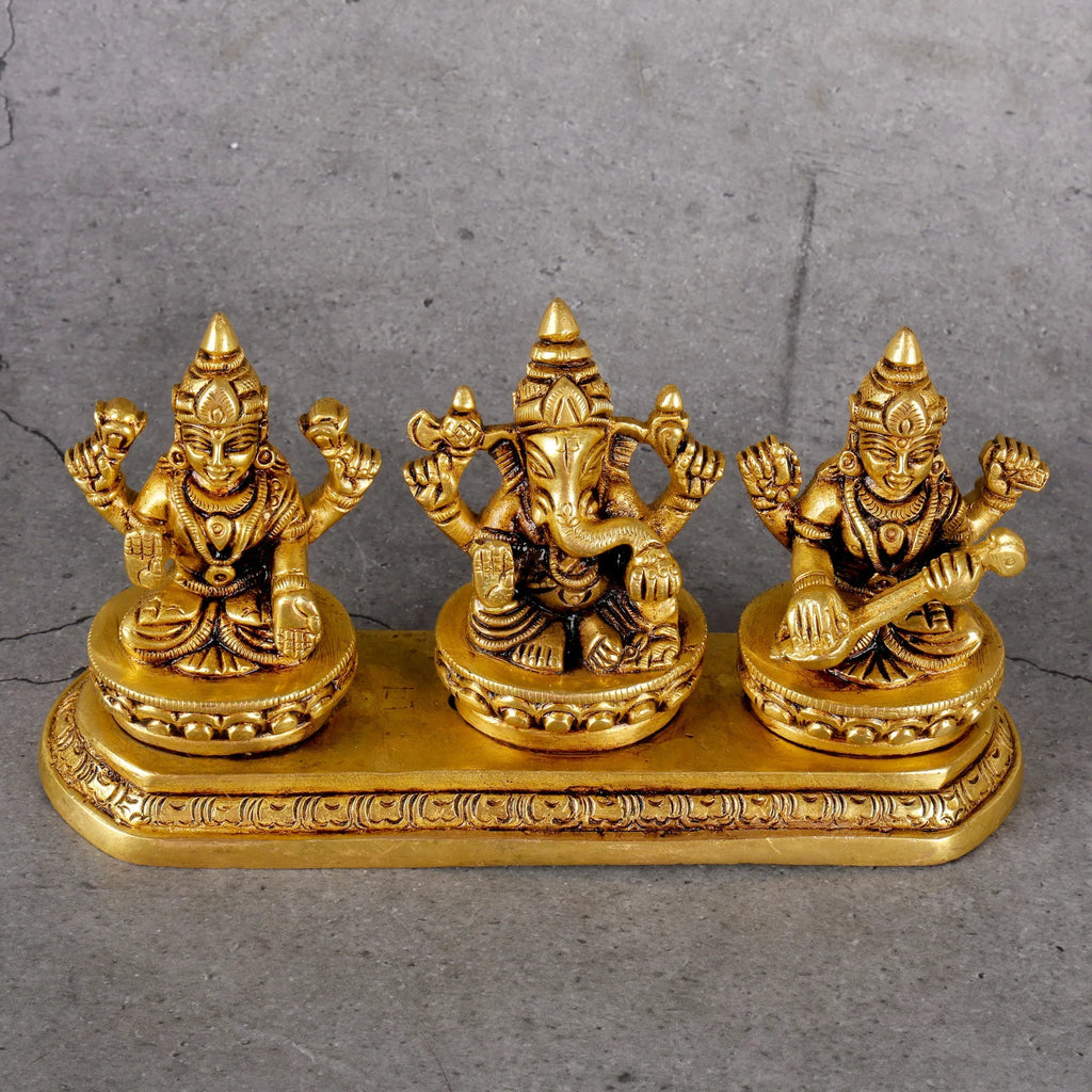 Copper Mart Sacred Brass Ganesha-Laxmi-Saraswati Trinity – Divine Wisdom & Wealth
