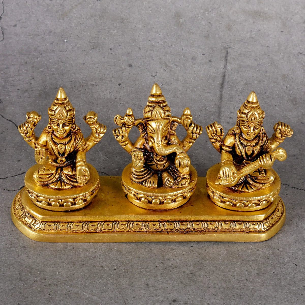 Copper Mart Sacred Brass Ganesha-Laxmi-Saraswati Trinity – Divine Wisdom & Wealth