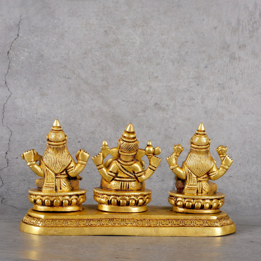 Copper Mart Sacred Brass Ganesha-Laxmi-Saraswati Trinity – Divine Wisdom & Wealth