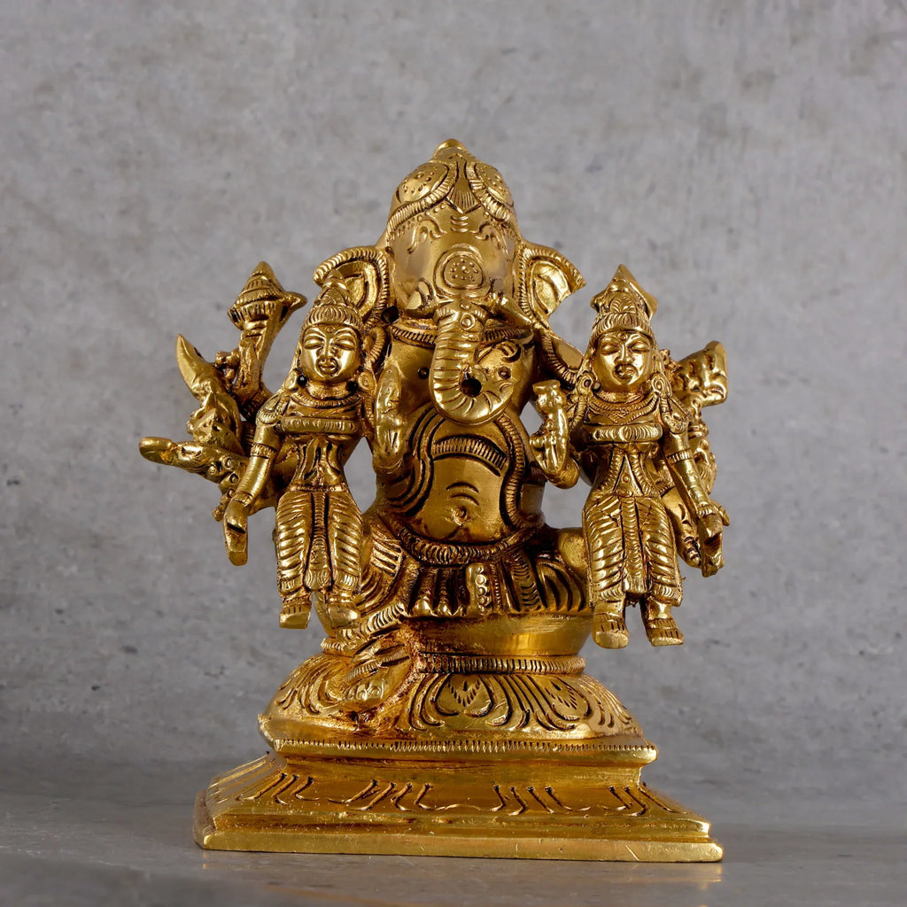 Copper Mart Sacred Brass Ganesha with Ridhi Sidhi Set – Prosperity & Wisdom Trinity