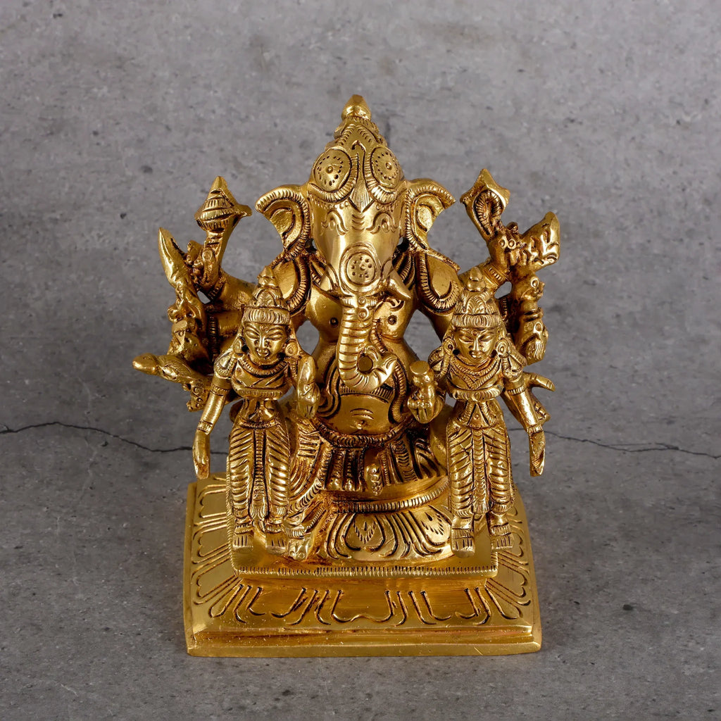 Copper Mart Sacred Brass Ganesha with Ridhi Sidhi Set – Prosperity & Wisdom Trinity