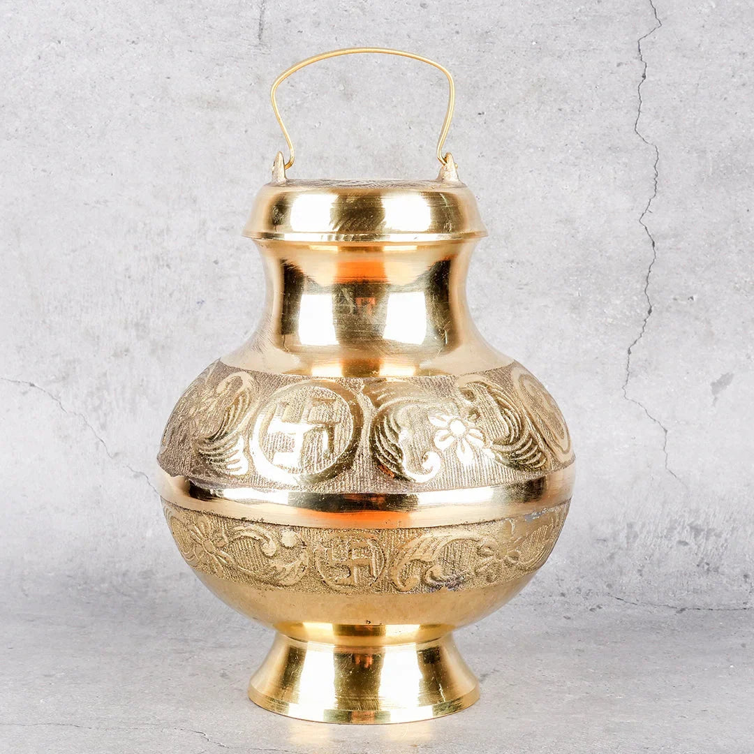 Copper Mart Sacred Brass Ganga Jali – Traditional Ritual Water Vessel
