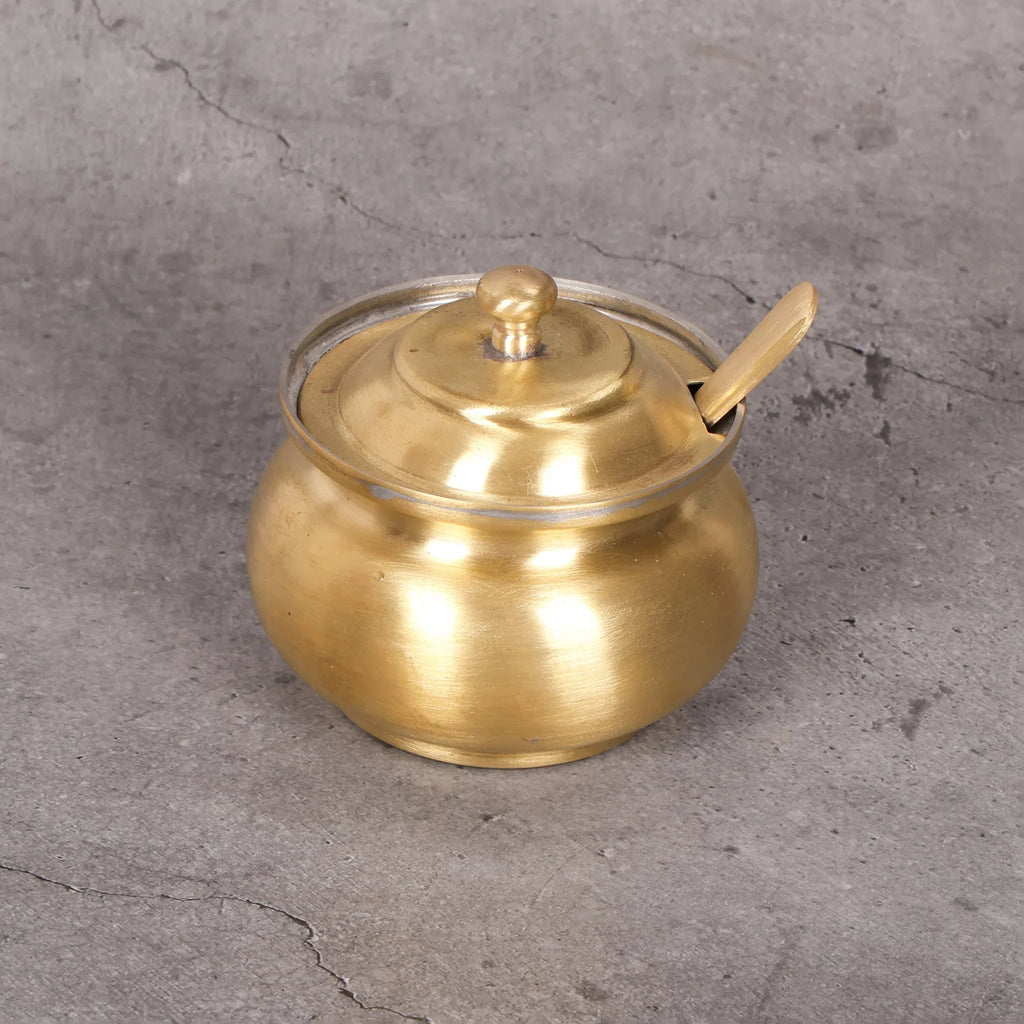 Copper Mart Traditional Brass Ghee Pot – Clarified Butter Storage with Spoon