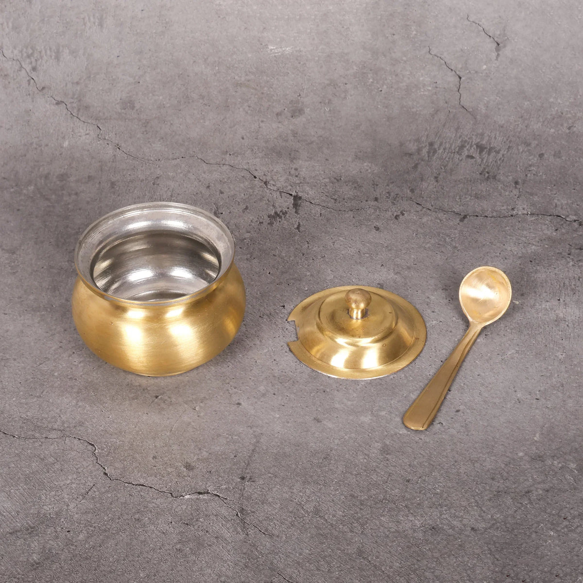 Copper Mart Traditional Brass Ghee Pot – Clarified Butter Storage with Spoon