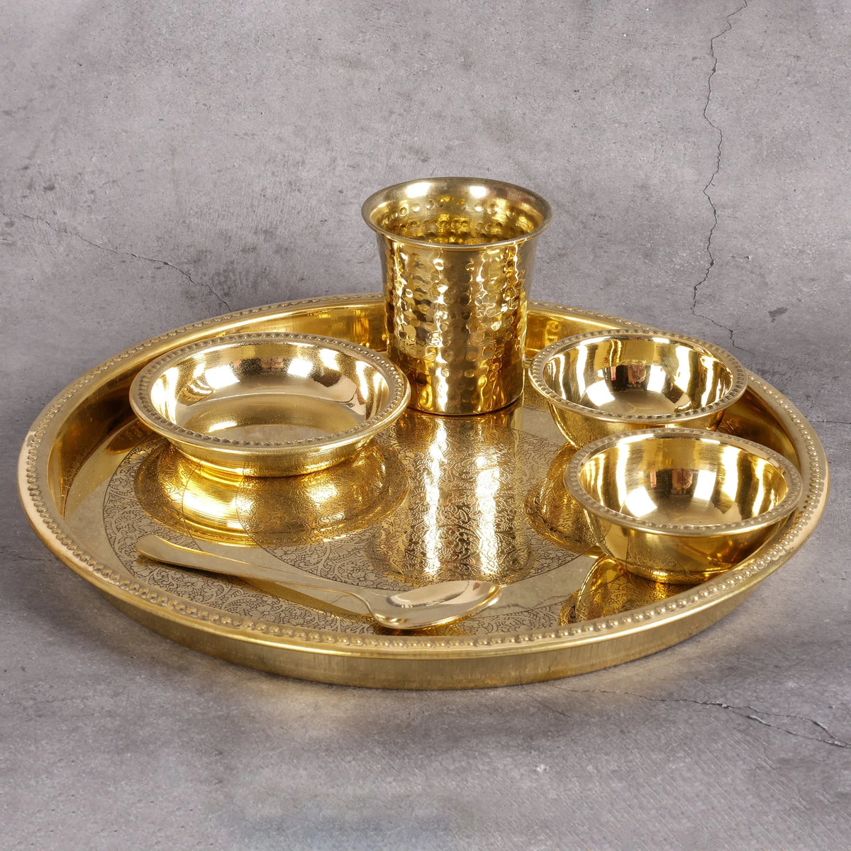 Copper Mart Artisanal Brass Dinner Set (Dana) – 6-Piece Heritage Tableware