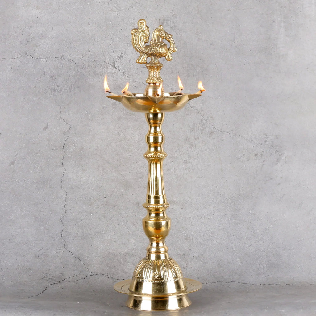 Copper Mart Artisanal Brass Lotus Samai Diya – Traditional Standing Oil Lamp