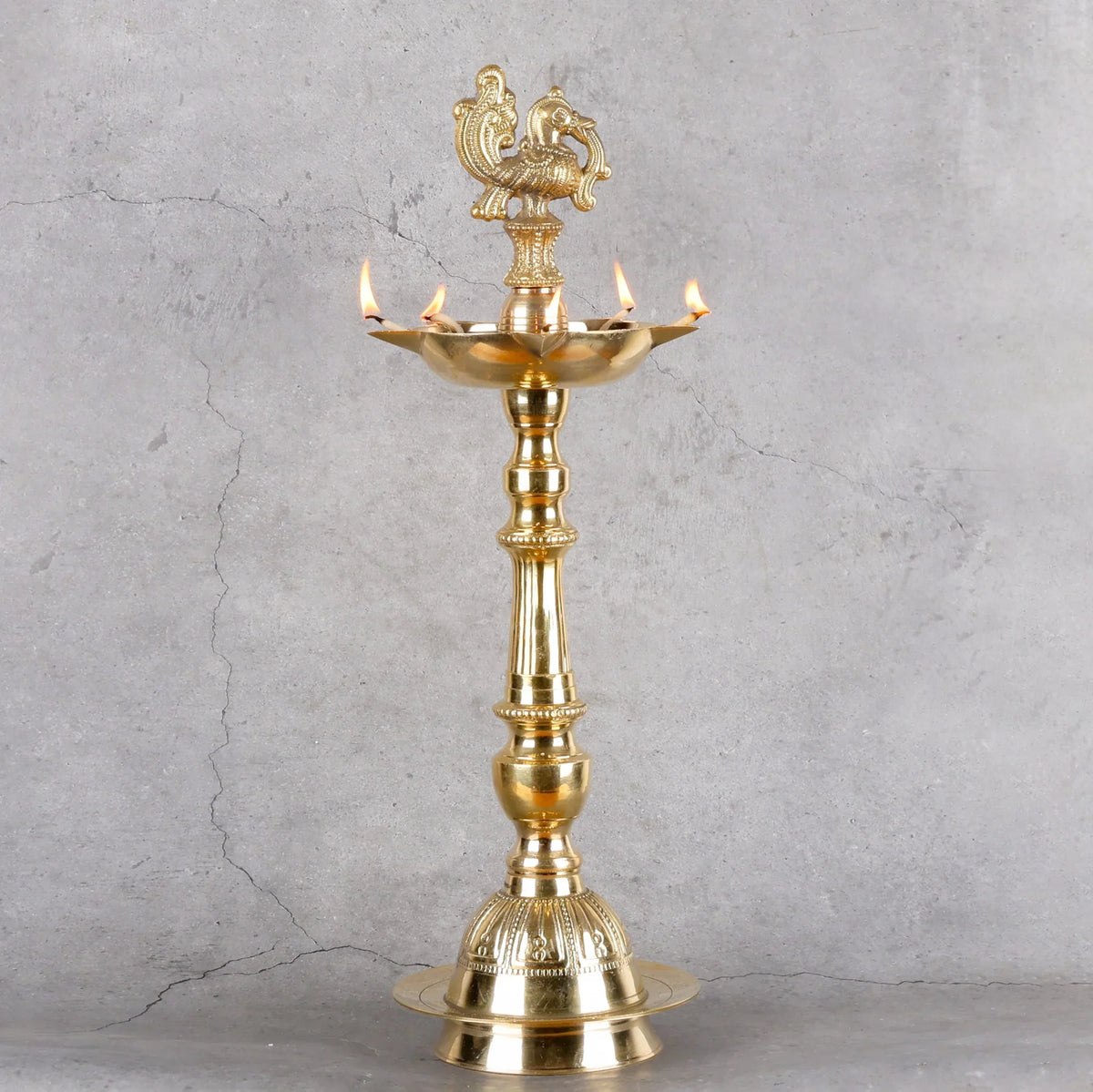 Copper Mart Artisanal Brass Lotus Samai Diya – Traditional Standing Oil Lamp