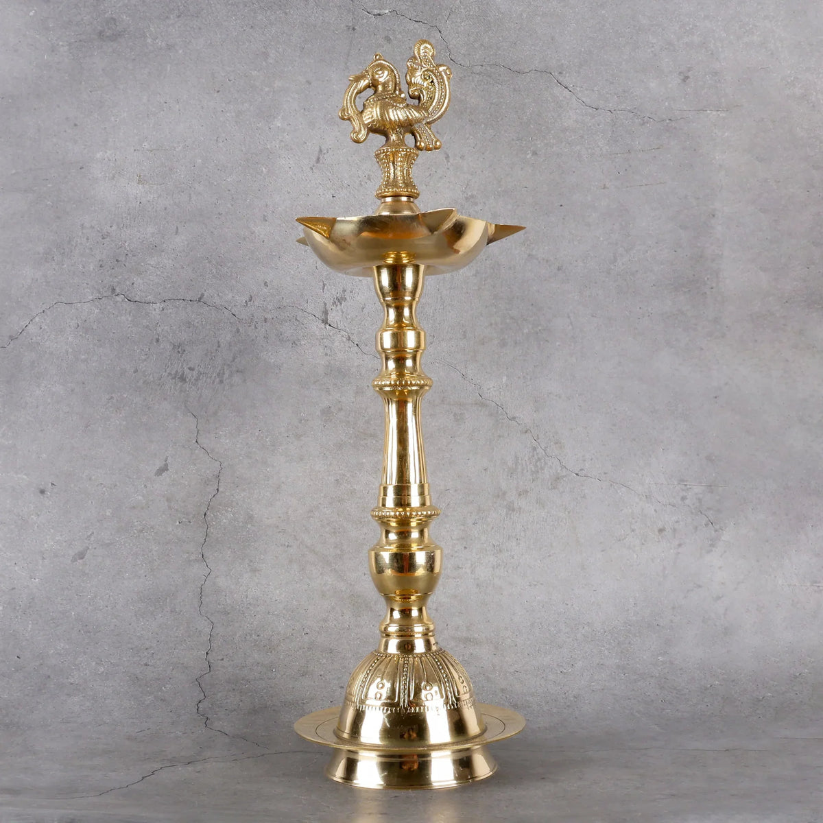 Copper Mart Artisanal Brass Lotus Samai Diya – Traditional Standing Oil Lamp