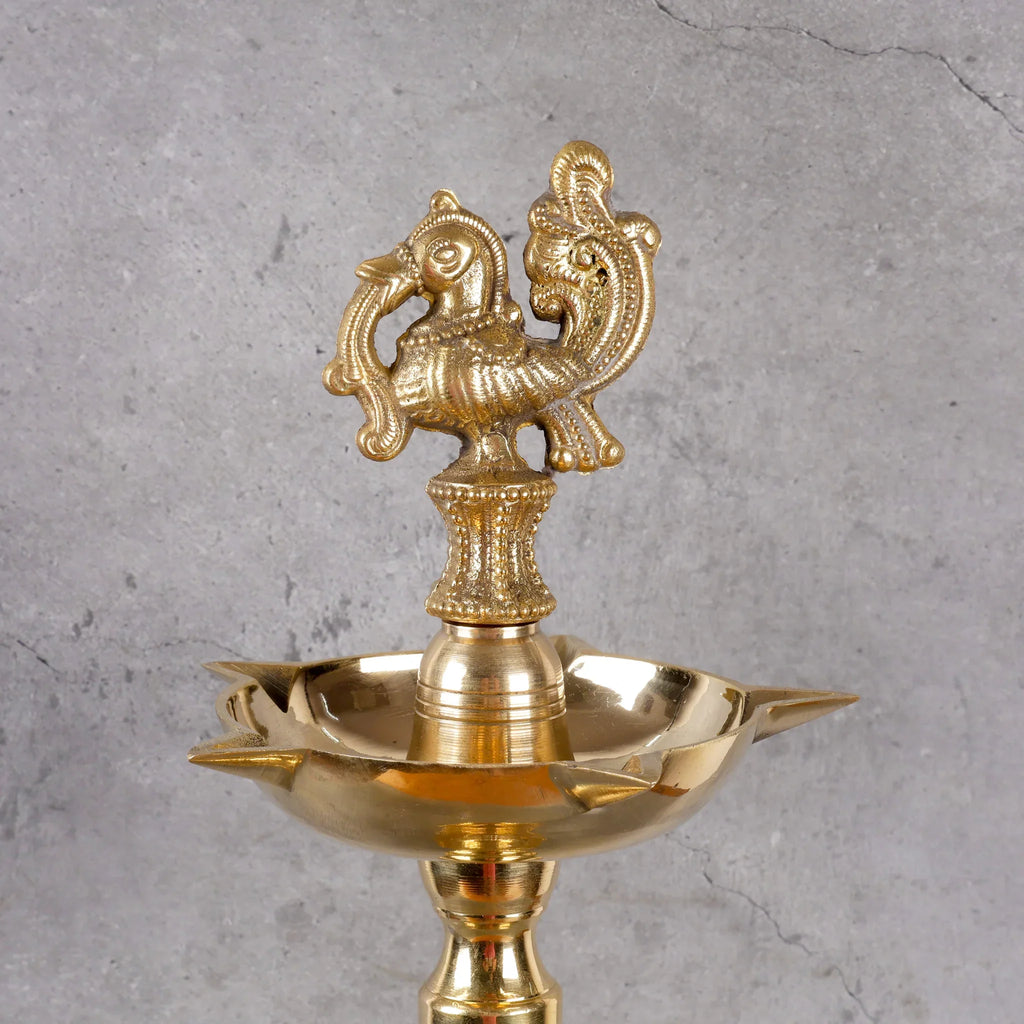 Copper Mart Artisanal Brass Lotus Samai Diya – Traditional Standing Oil Lamp