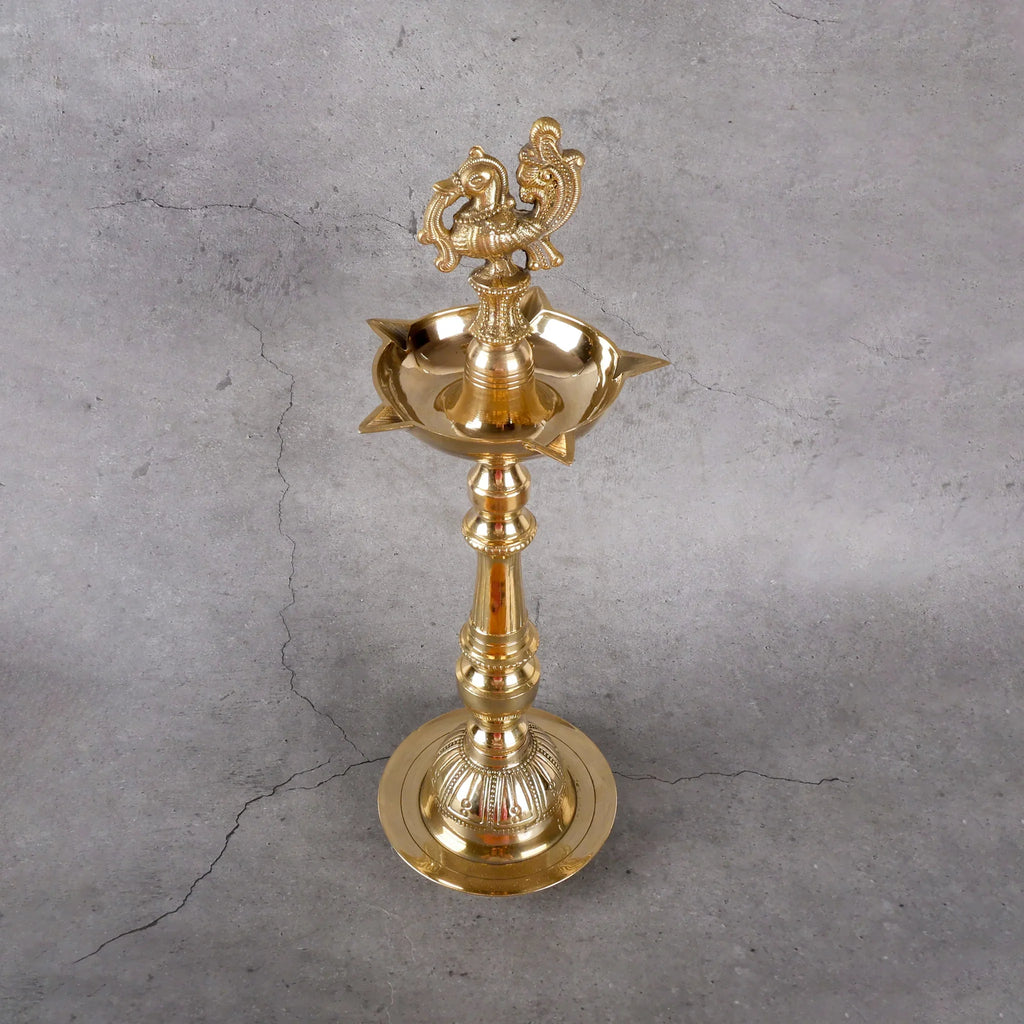 Copper Mart Artisanal Brass Lotus Samai Diya – Traditional Standing Oil Lamp