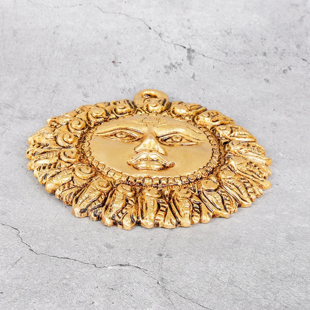 Copper Mart Artisanal Brass Sun Face (Suraj) – Spiritual Wall Sculpture