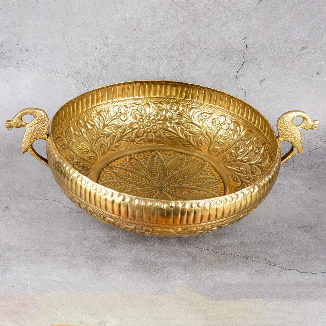 Copper Mart Handcrafted Brass Peacock Urli – Heritage Floating Flower Bowl