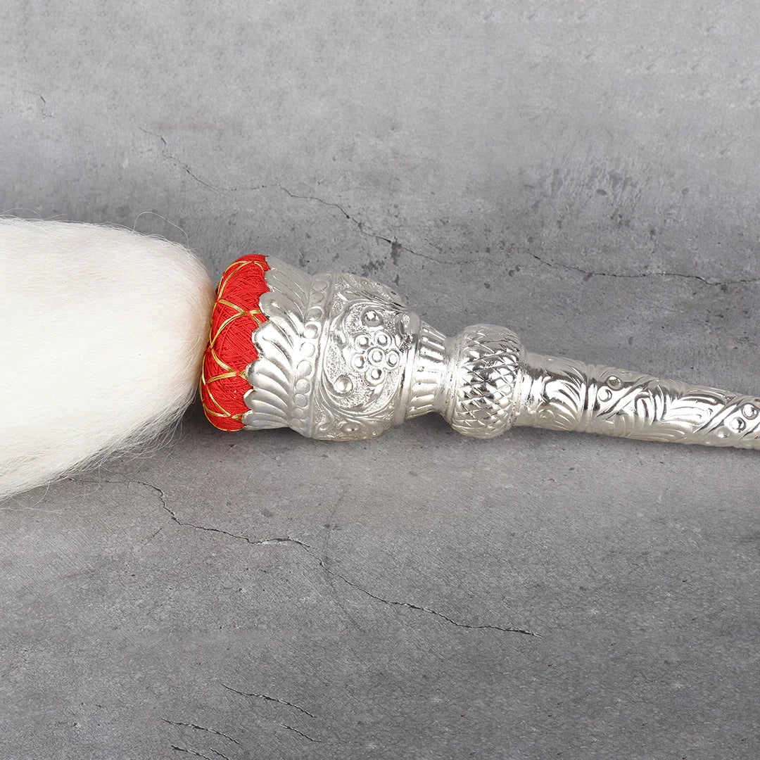 Copper Mart Sacred German Silver Ceremonial Fan (Chawar) – Heritage Ritual Implement