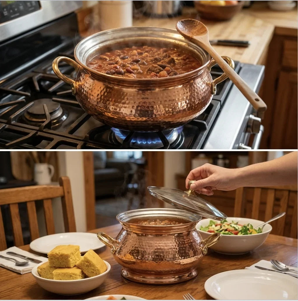 Copper Mart Hammered Copper Serving Casserole (Handi) – Heritage Tableware, Solid Copper