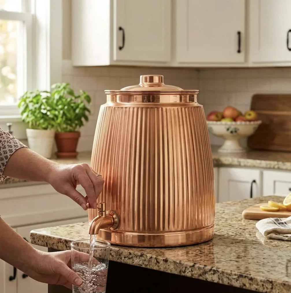 Copper Mart Copper Water Dispenser – 8 L Matka with Brass Tap, Solid Copper