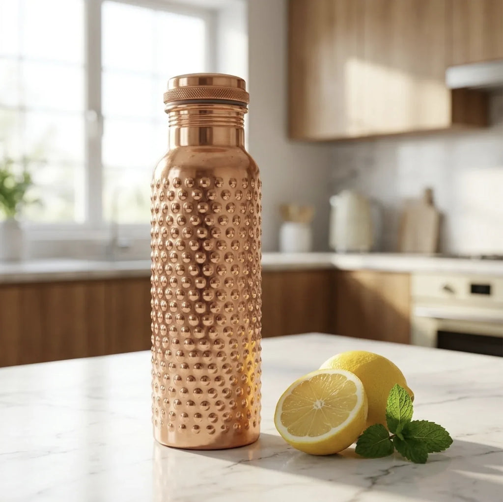 Copper Mart Hand-Hammered Copper Water Bottle – 34 oz, Leak-Proof