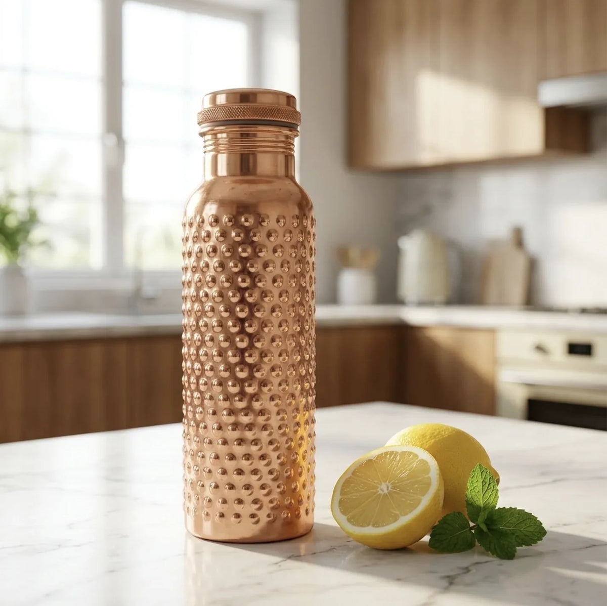 Copper Mart Hand-Hammered Copper Water Bottle – 34 oz, Leak-Proof