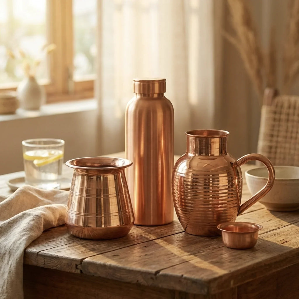 Copper Mart The Copper Water Ritual – Water Bottle + Pitcher + Bedside Carafe