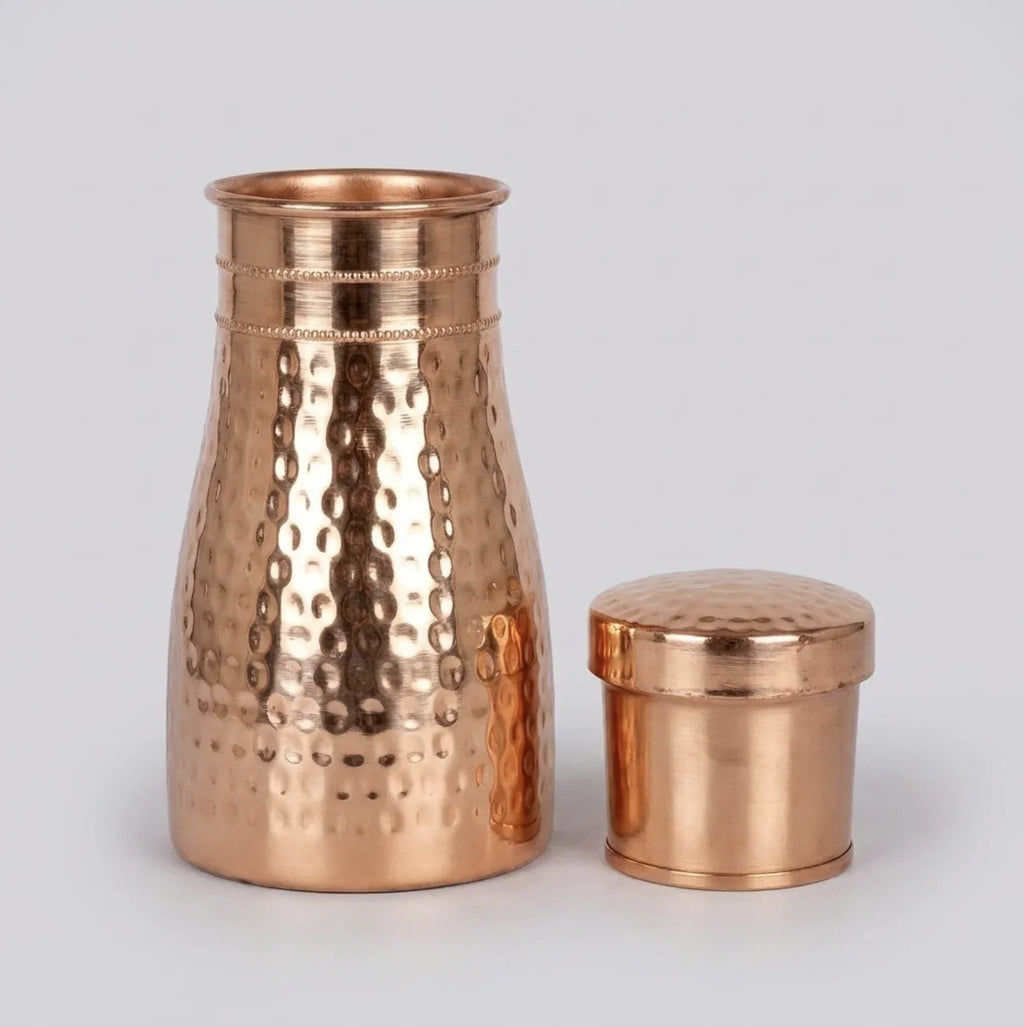 Copper Mart Copper Water Jug with Tumbler Lid – 34 oz Hand-Hammered Pitcher & Glass Set