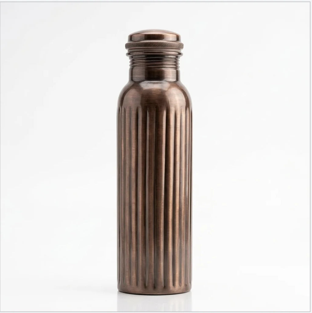 Copper Mart Antique Copper Water Bottle – 34 oz, Hand-Pressed Pattern, Dark Oxidized Finish