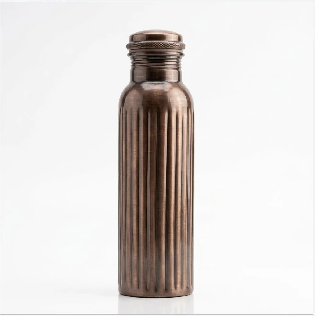 Copper Mart Antique Copper Water Bottle – 34 oz, Hand-Pressed Pattern, Dark Oxidized Finish