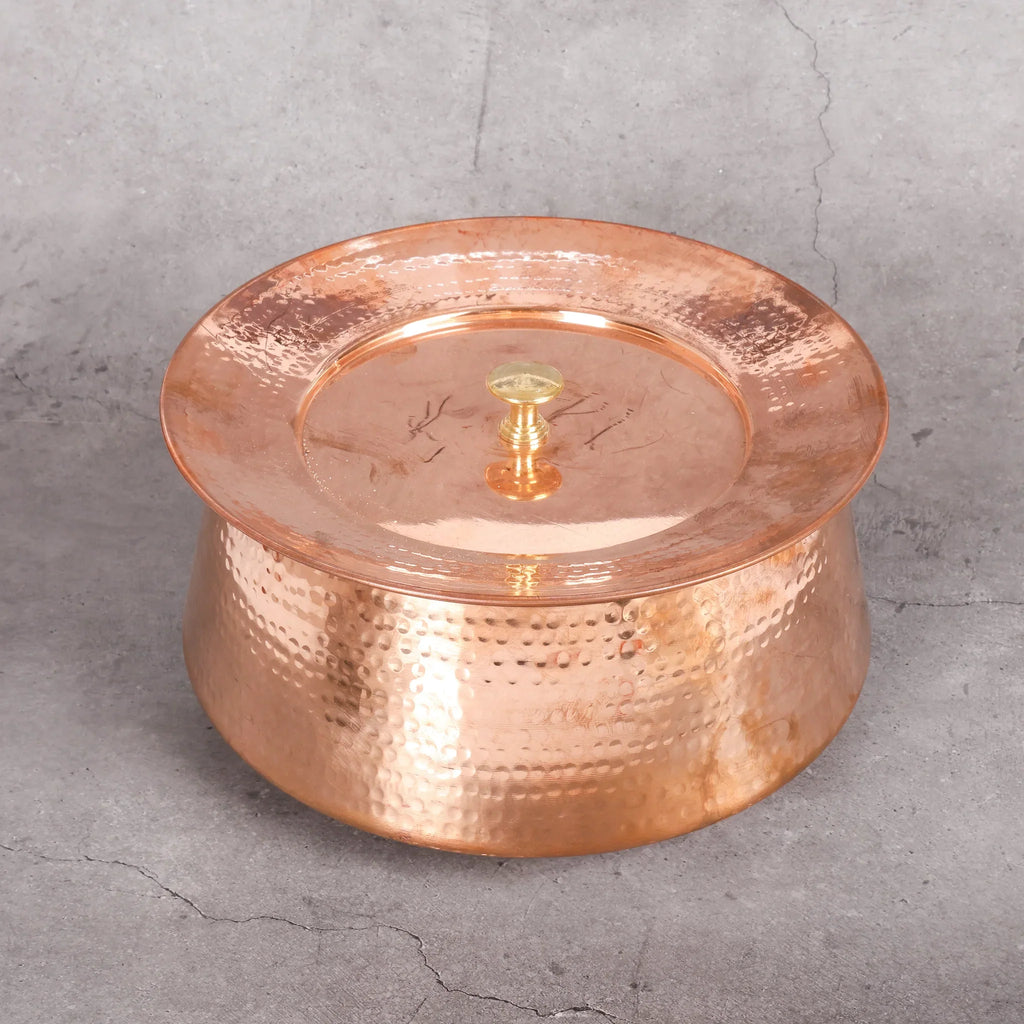 Copper Mart Copper Cooking Pot – Hand-Hammered Rice Pot with Lid, Tin-Lined (Kalai), Solid Copper