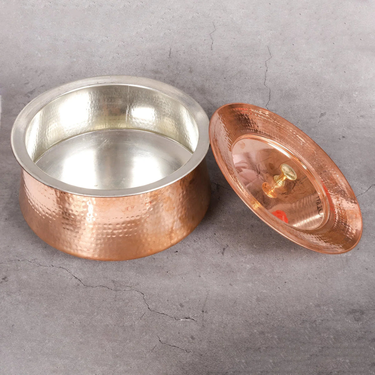 Copper Mart Copper Cooking Pot – Hand-Hammered Rice Pot with Lid, Tin-Lined (Kalai), Solid Copper