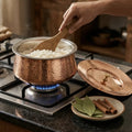 Copper Mart Copper Cooking Pot – Hand-Hammered Rice Pot with Lid, Tin-Lined (Kalai), Solid Copper