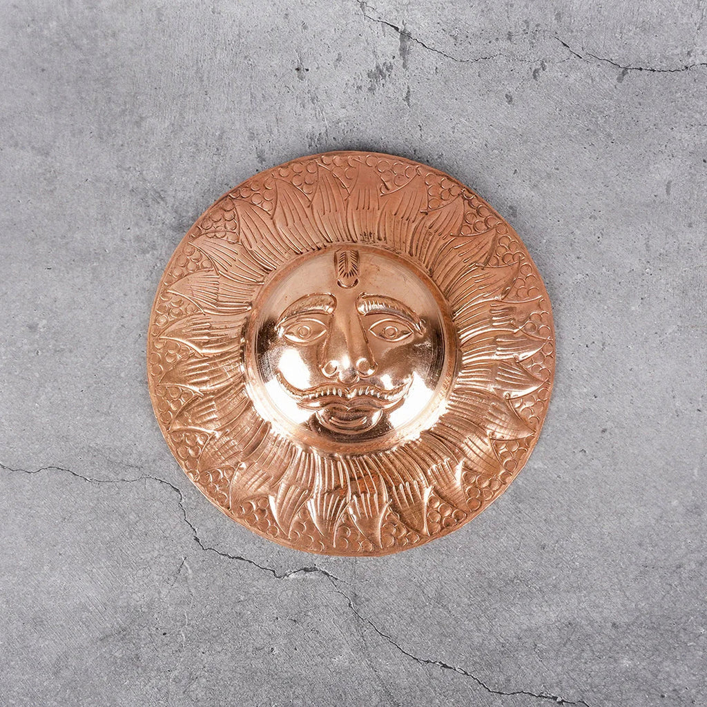 Copper Mart Sacred Copper Sun Face (Suraj) – Radiant Wall Sculpture, Solid Copper