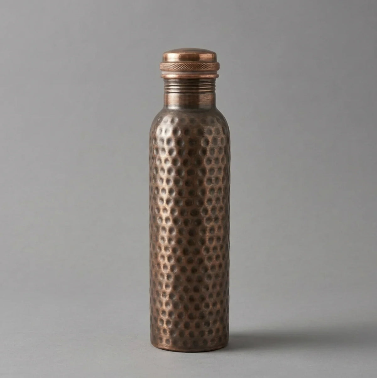 Copper Mart Antique Copper Water Bottle – 34 oz, Hand-Pressed Pattern, Dark Oxidized Finish