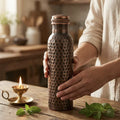 Copper Mart Antique Copper Water Bottle – 34 oz, Hand-Pressed Pattern, Dark Oxidized Finish