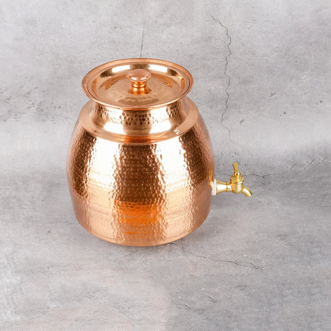 Copper Mart Hand-Hammered Copper Water Matka – Large Storage Vessel, Solid Copper