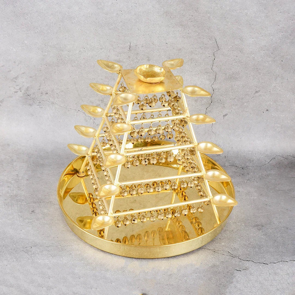 Copper Mart Artisanal Brass 21-Flame Jhilmil Aarti – Sacred Ritual Plate
