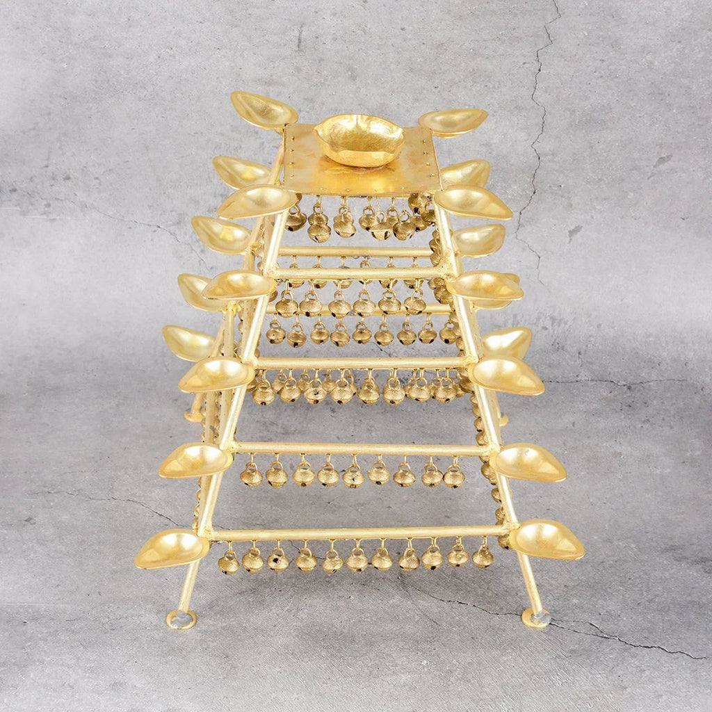 Copper Mart Artisanal Brass 21-Flame Jhilmil Aarti – Sacred Ritual Plate