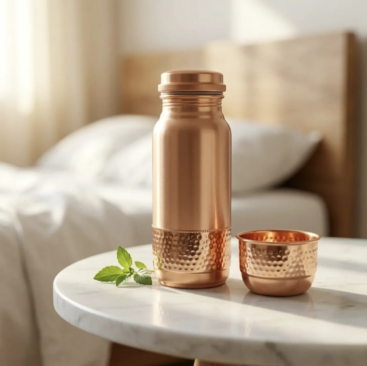 Copper Mart Copper Water Bottle with Drinking Bowl Lid – 67.6 oz (2 L), Jointless